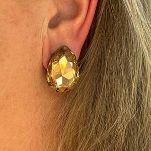 Large Frangos Crystal Clip Earrings Signed